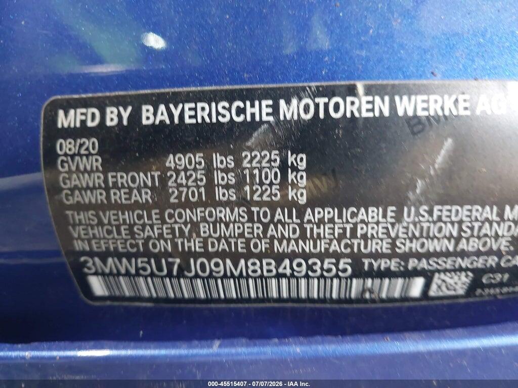 3MW5U7J09M8B49355 2021 BMW 3 SERIES photo no. 9