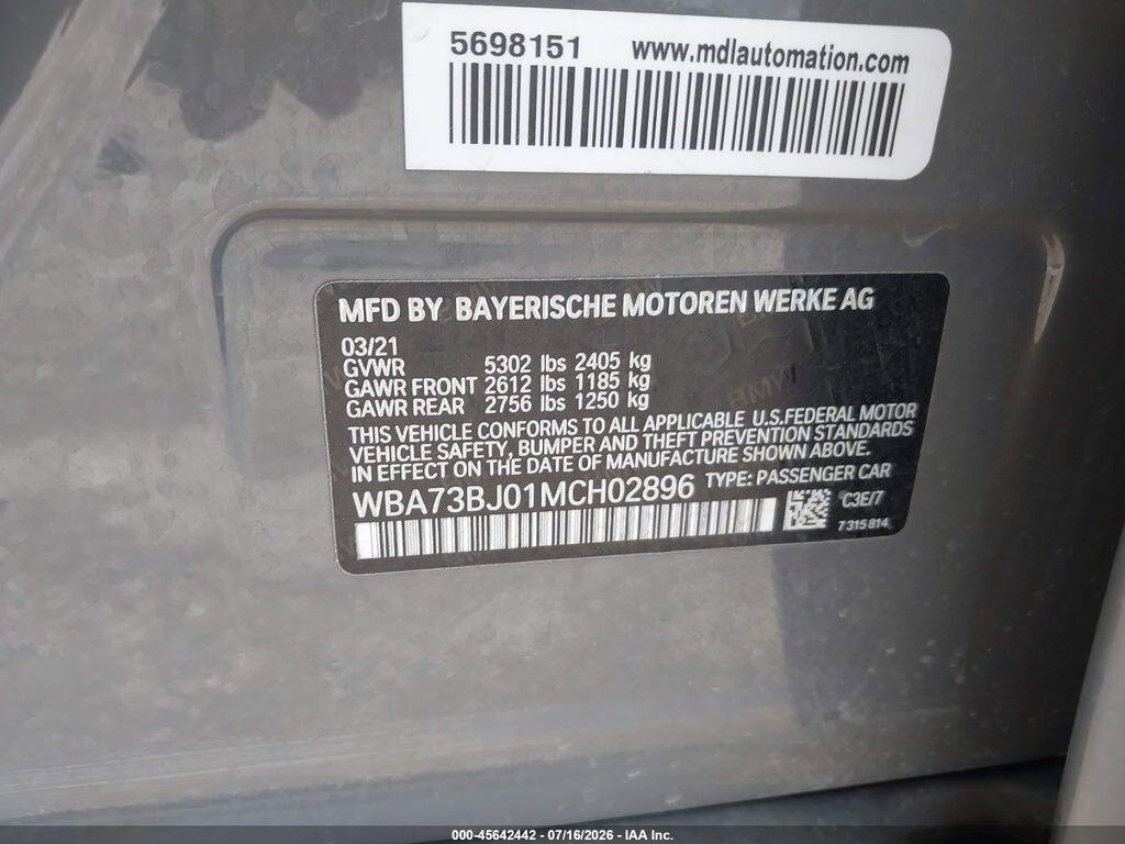 WBA73BJ01MCH02896 2021 BMW 5 SERIES photo no. 9