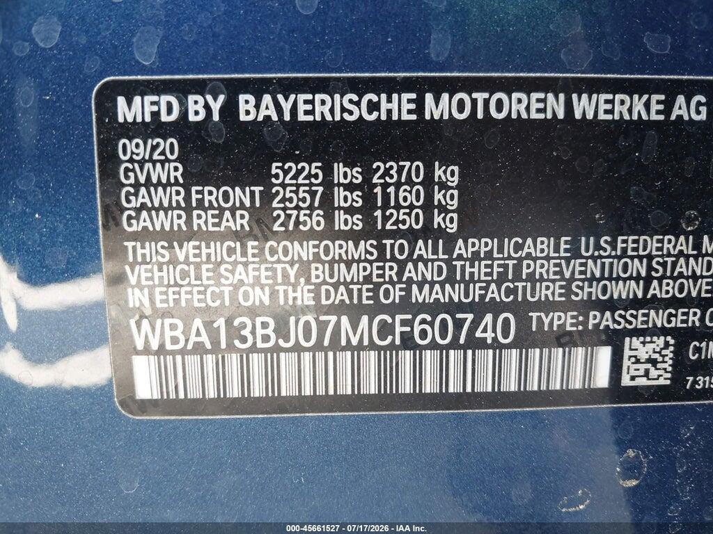 WBA13BJ07MCF60740 2021 BMW 530I photo no. 9