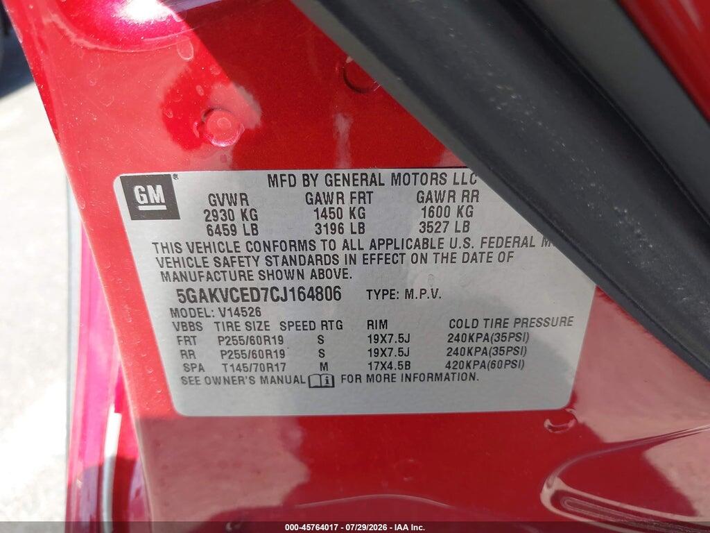5GAKVCED7CJ164806 2012 BUICK ENCLAVE photo no. 9