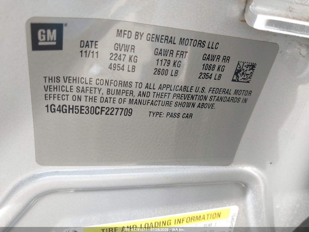 1G4GH5E30CF227709 2012 BUICK LACROSSE photo no. 9