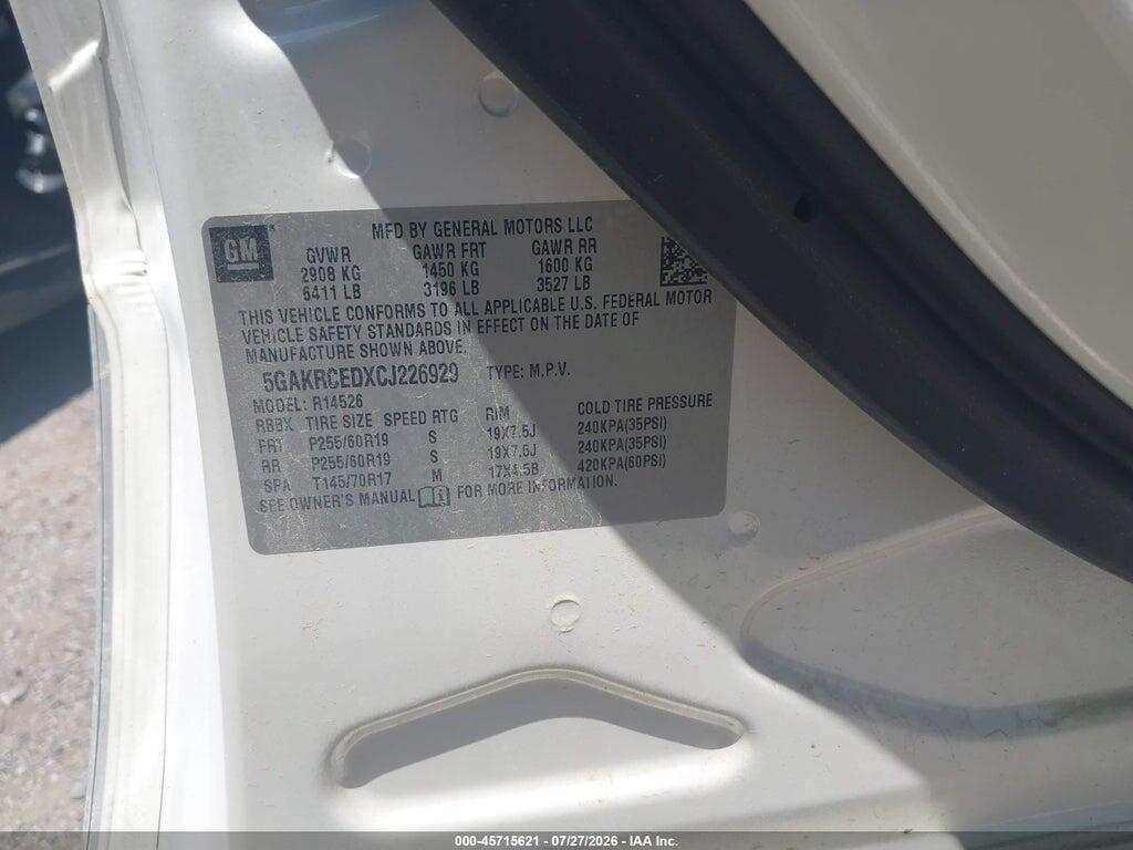 5GAKRCEDXCJ226929 2012 BUICK ENCLAVE photo no. 9