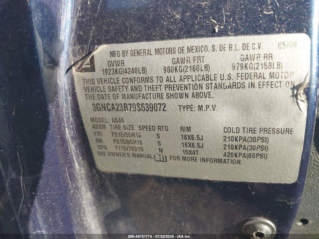 3GNCA23B79S639072 2009 CHEVROLET HHR photo no. 9