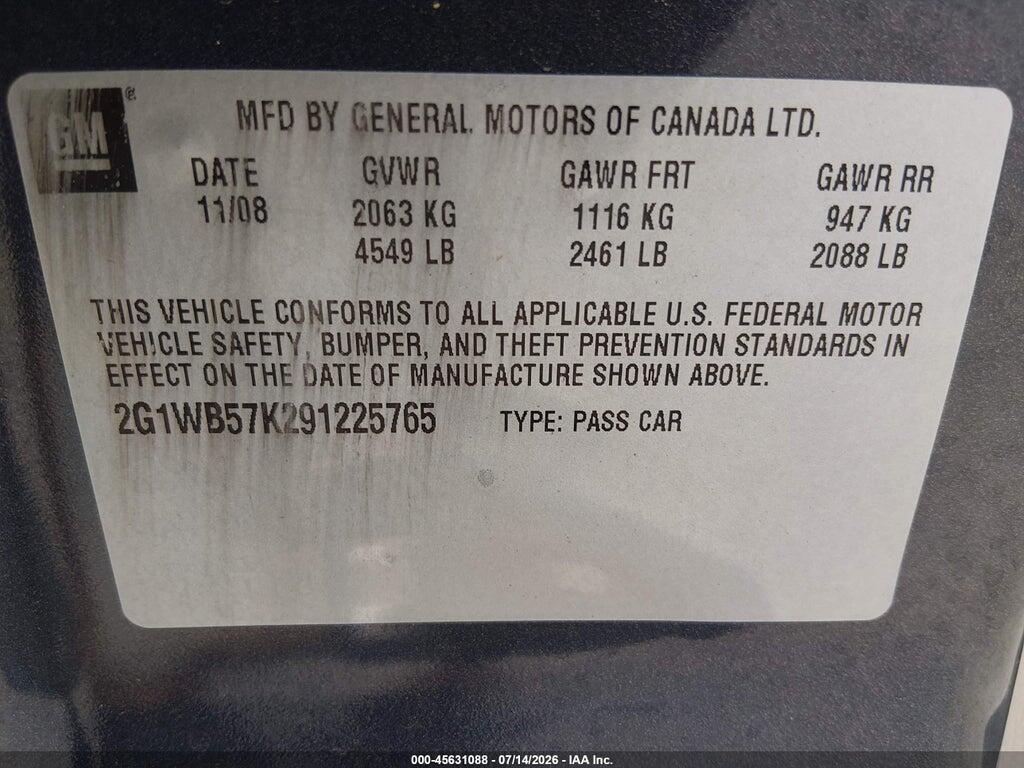 2G1WB57K291225765 2009 CHEVROLET IMPALA photo no. 9