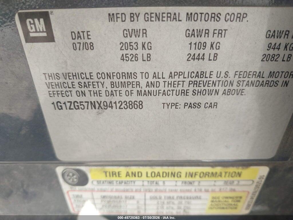 1G1ZG57NX94123868 2009 CHEVROLET MALIBU photo no. 9