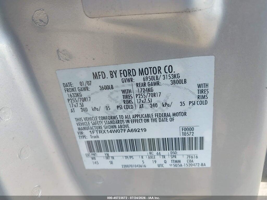 1FTRX14W07FA69219 2007 FORD F-150 photo no. 9