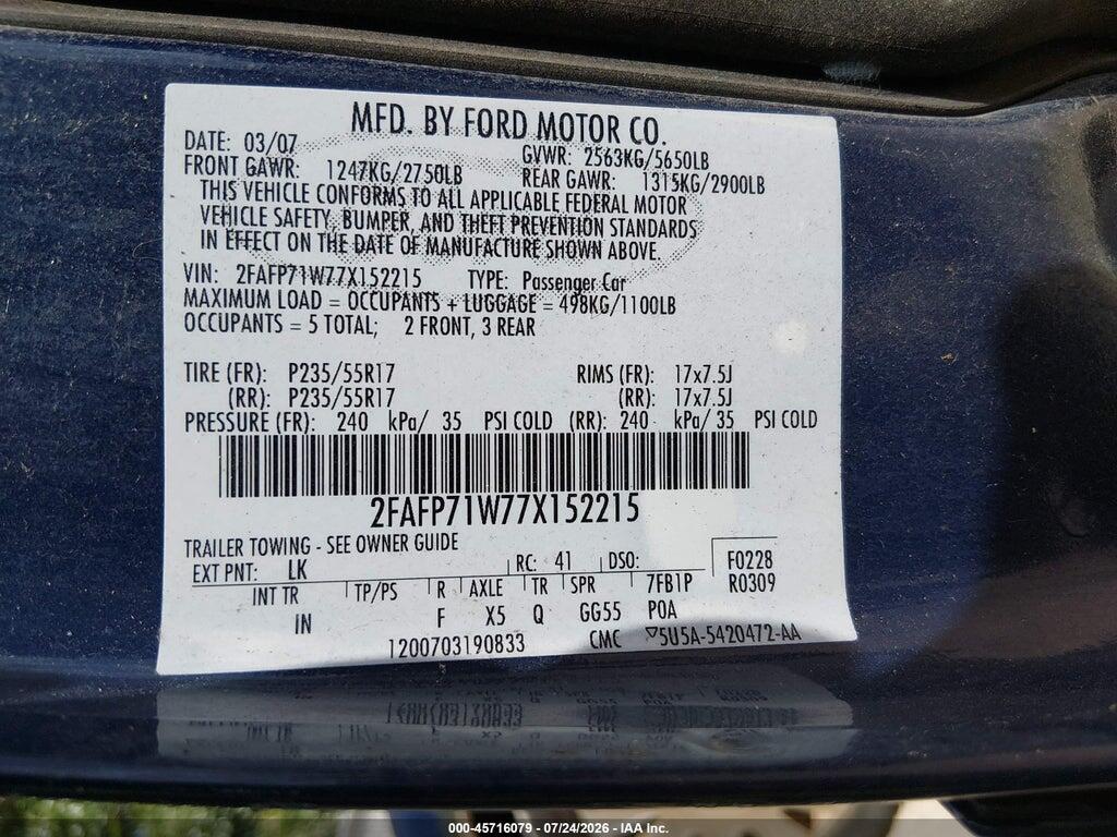 2FAFP71W77X152215 2007 FORD CROWN VICTORIA photo no. 9