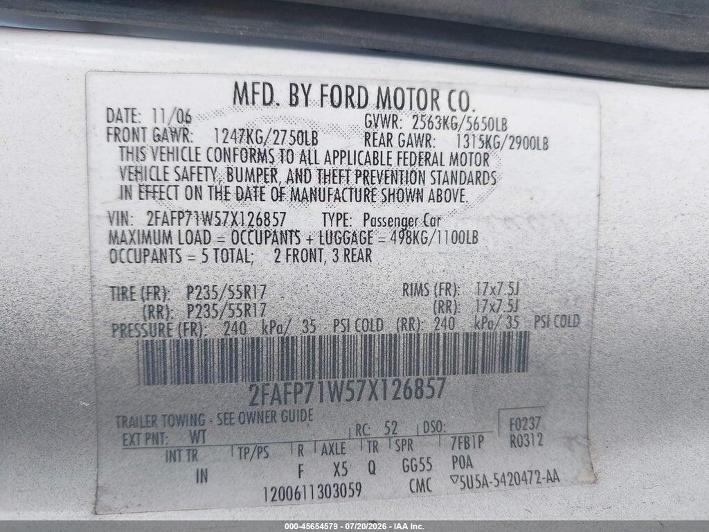 2FAFP71W57X126857 2007 FORD CROWN VICTORIA photo no. 9