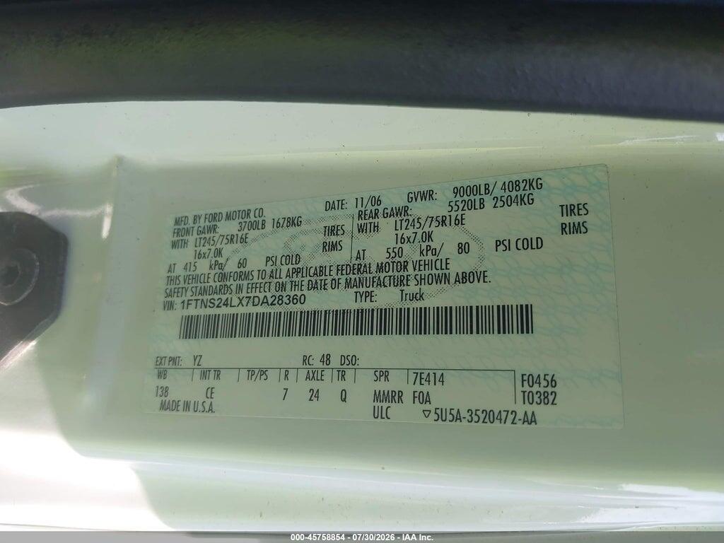1FTNS24LX7DA28360 2007 FORD E-250 photo no. 9