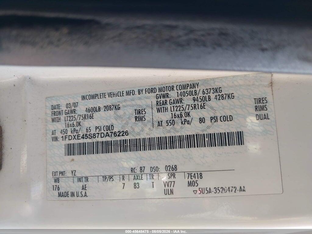 1FDXE45S87DA76226 2007 FORD E-450 CUTAWAY photo no. 8