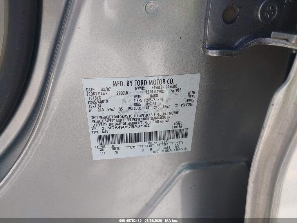 2FMDK49C57BA87902 2007 FORD EDGE photo no. 9