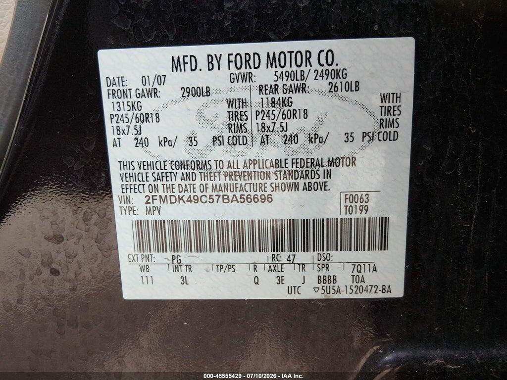 2FMDK49C57BA56696 2007 FORD EDGE photo no. 9