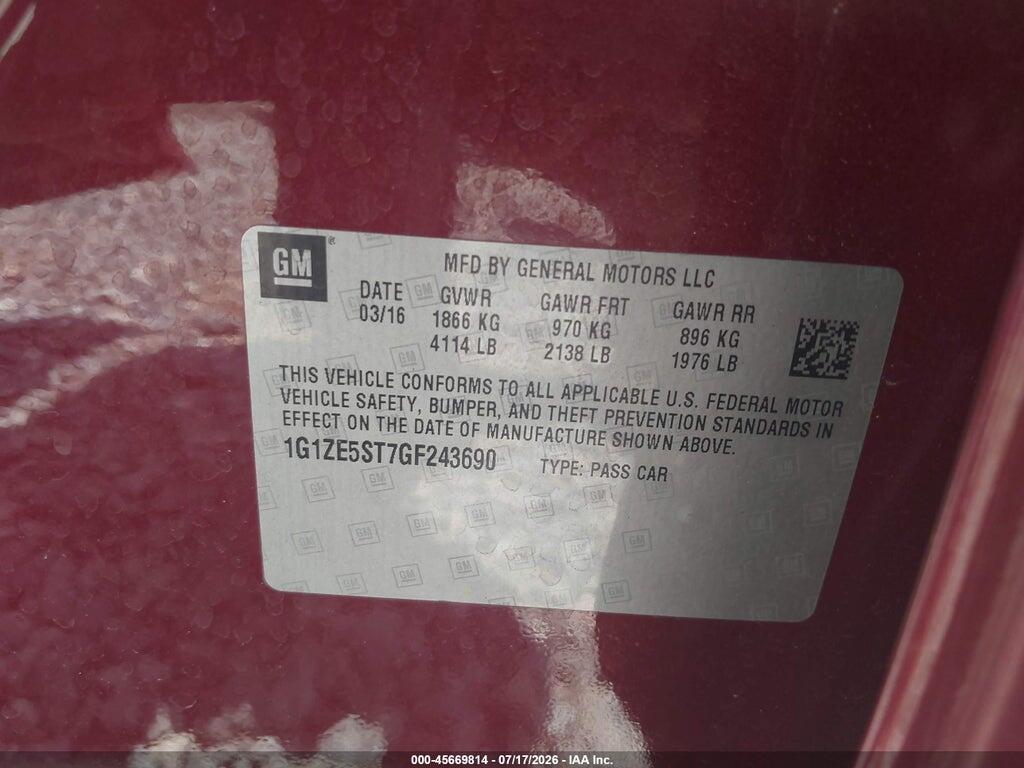 1G1ZE5ST7GF243690 2016 CHEVROLET MALIBU photo no. 9