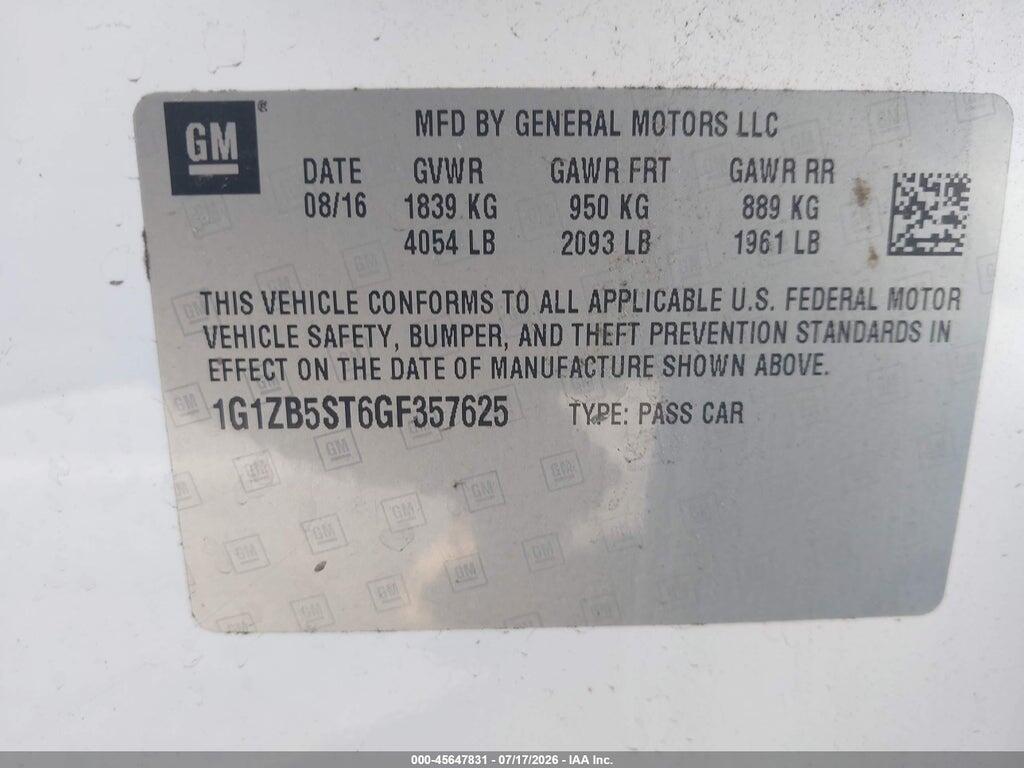 1G1ZB5ST6GF357625 2016 CHEVROLET MALIBU photo no. 9