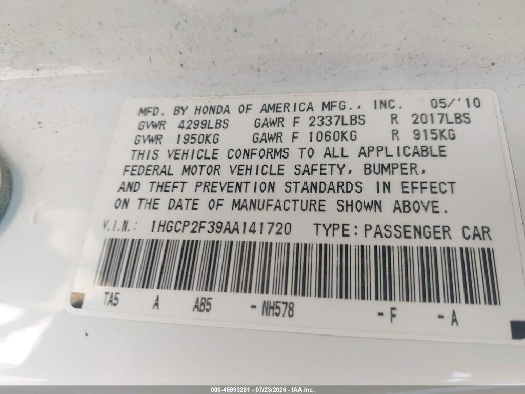 1HGCP2F39AA141720 2010 HONDA ACCORD photo no. 9