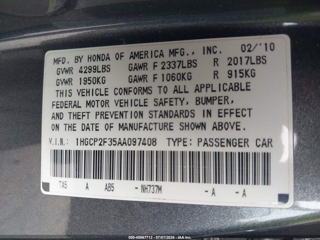 1HGCP2F35AA097408 2010 HONDA ACCORD photo no. 9