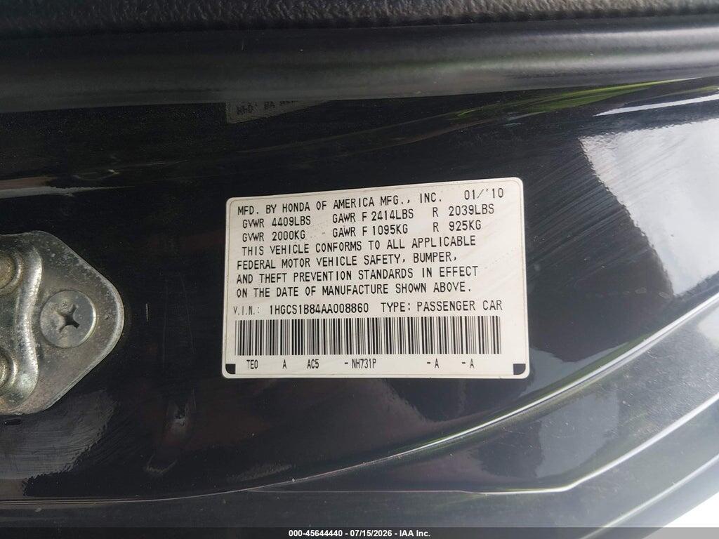 1HGCS1B84AA008860 2010 HONDA ACCORD photo no. 9