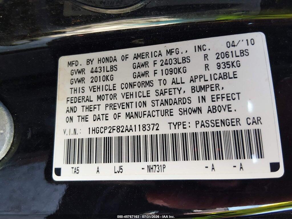 1HGCP2F82AA118372 2010 HONDA ACCORD photo no. 9