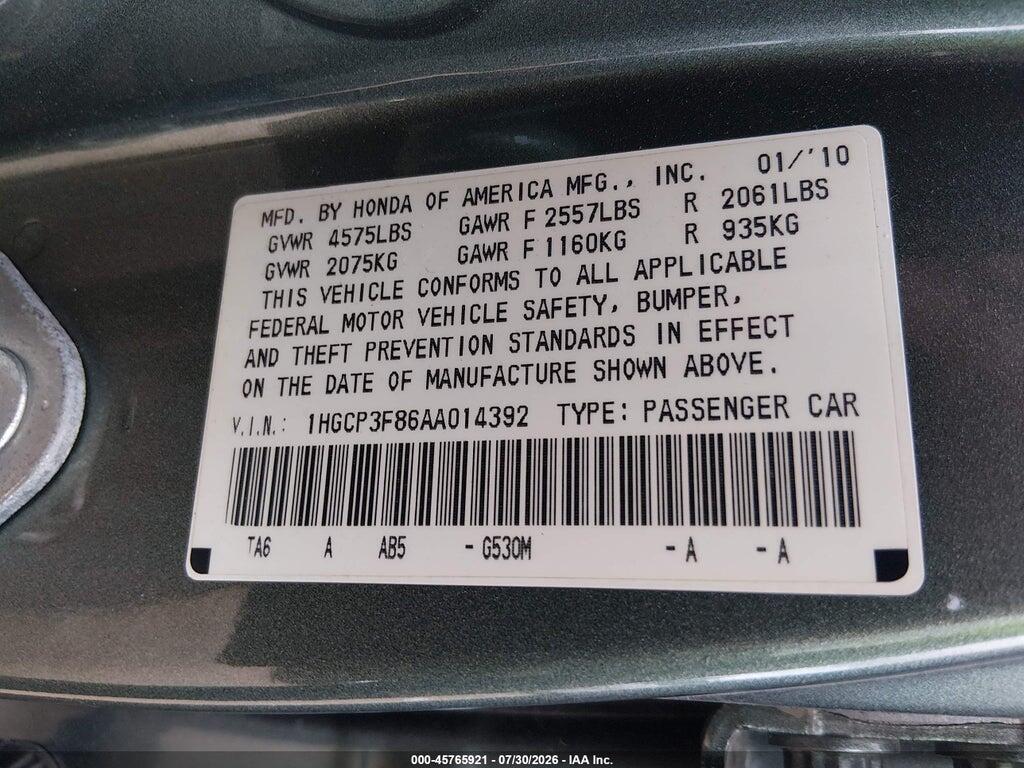 1HGCP3F86AA014392 2010 HONDA ACCORD photo no. 9
