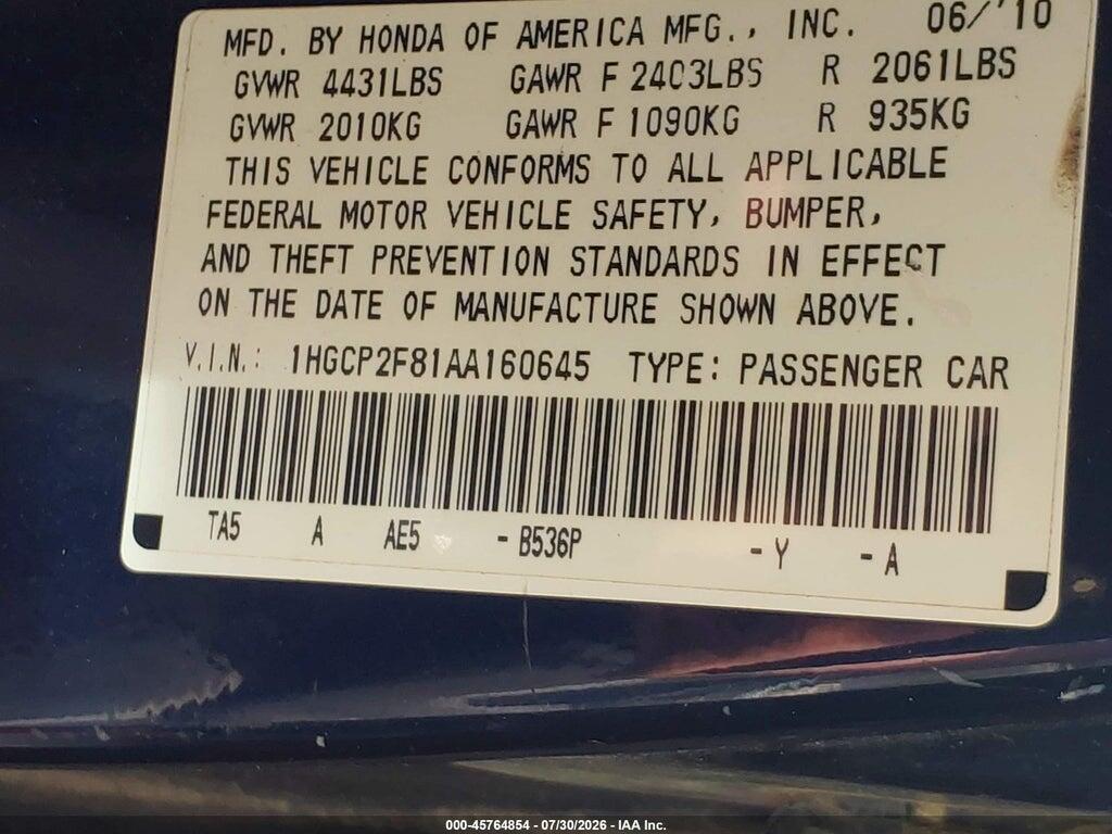 1HGCP2F81AA160645 2010 HONDA ACCORD photo no. 9