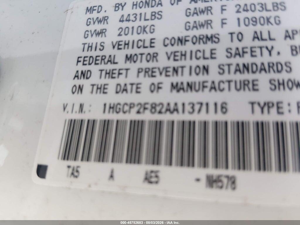1HGCP2F82AA137116 2010 HONDA ACCORD photo no. 9