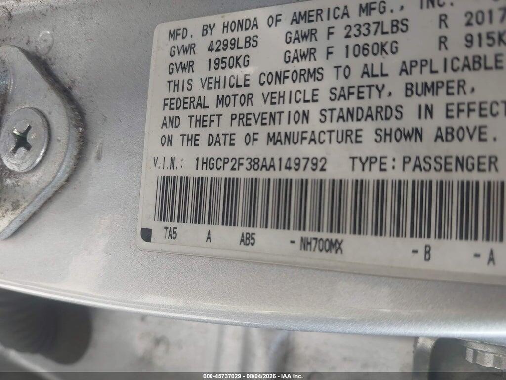 1HGCP2F38AA149792 2010 HONDA ACCORD photo no. 9