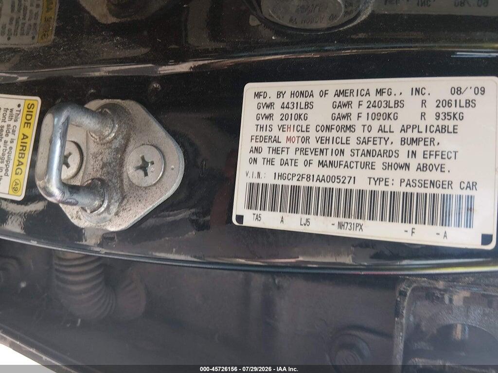 1HGCP2F81AA005271 2010 HONDA ACCORD photo no. 9