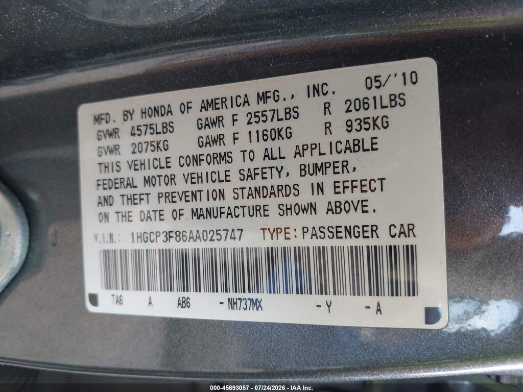1HGCP3F86AA025747 2010 HONDA ACCORD photo no. 9