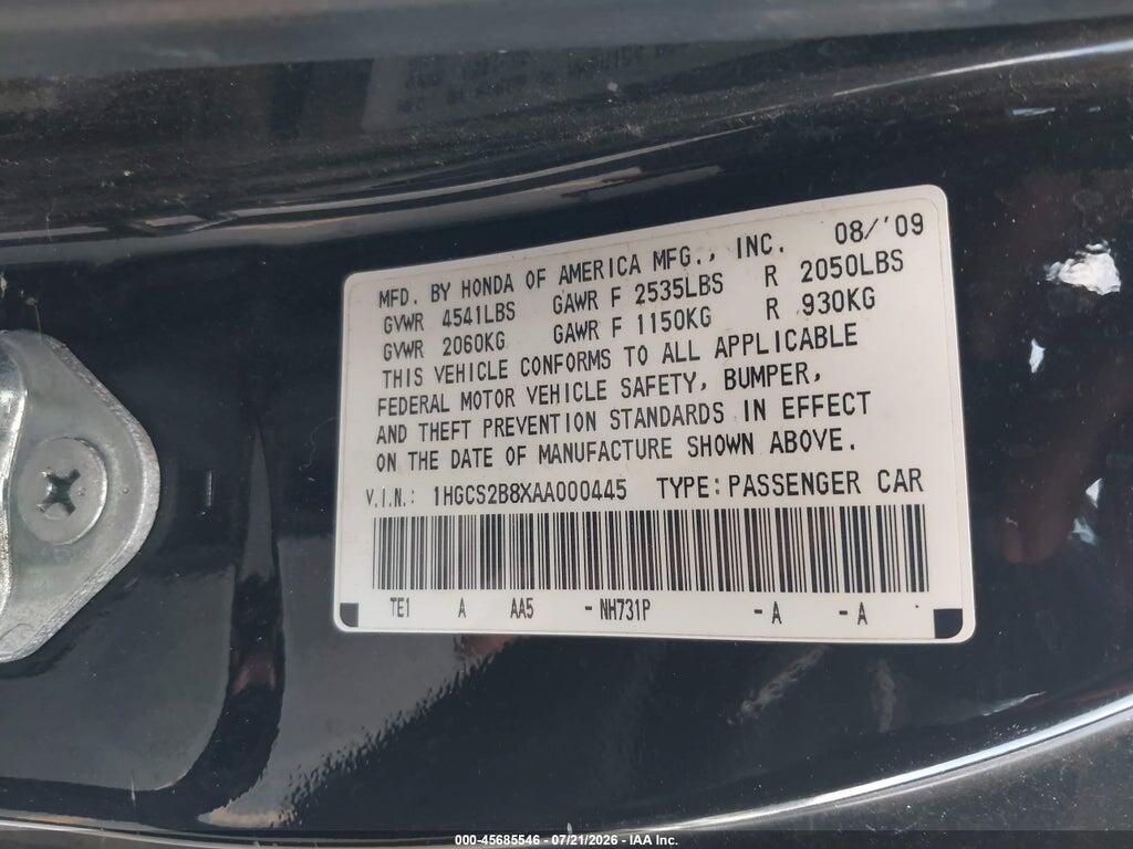 1HGCS2B8XAA000445 2010 HONDA ACCORD photo no. 9