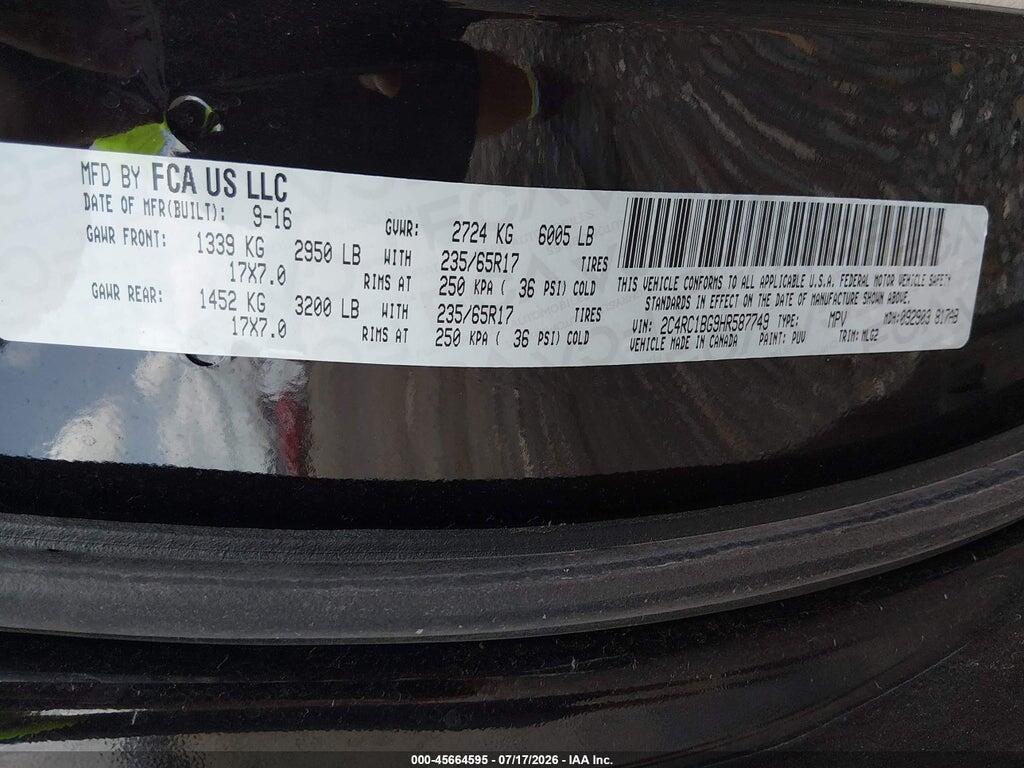 2C4RC1BG9HR587749 2017 CHRYSLER PACIFICA photo no. 9