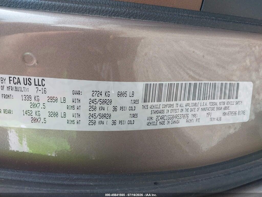 2C4RC1GG8HR537076 2017 CHRYSLER PACIFICA photo no. 9