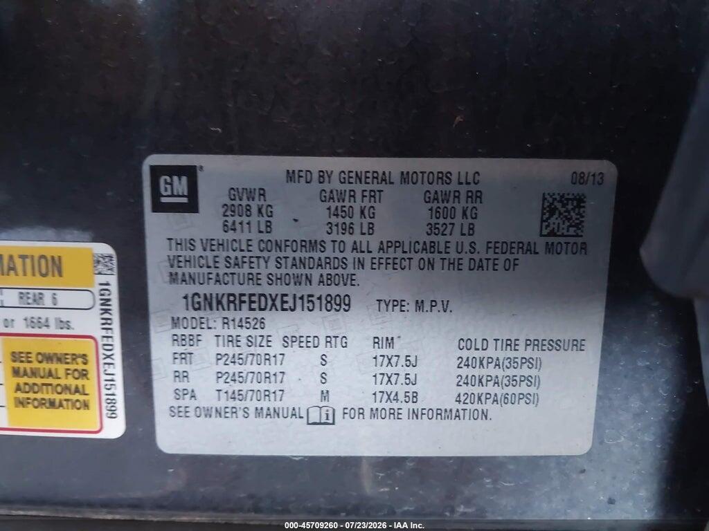 1GNKRFEDXEJ151899 2014 CHEVROLET TRAVERSE photo no. 9