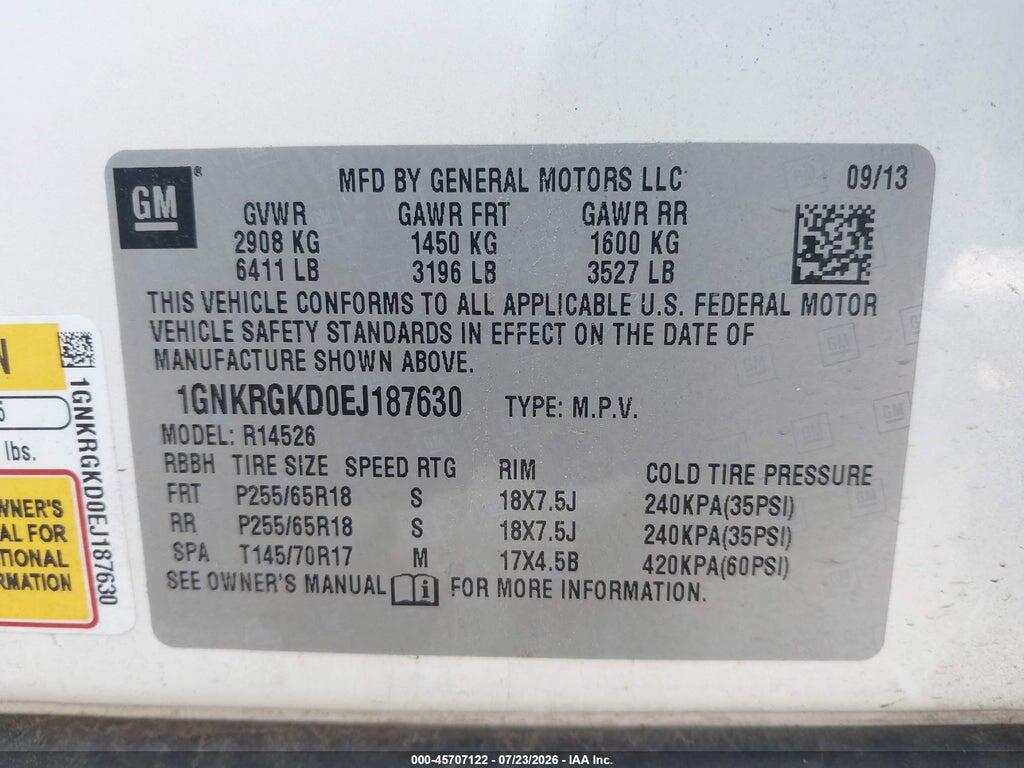 1GNKRGKD0EJ187630 2014 CHEVROLET TRAVERSE photo no. 9