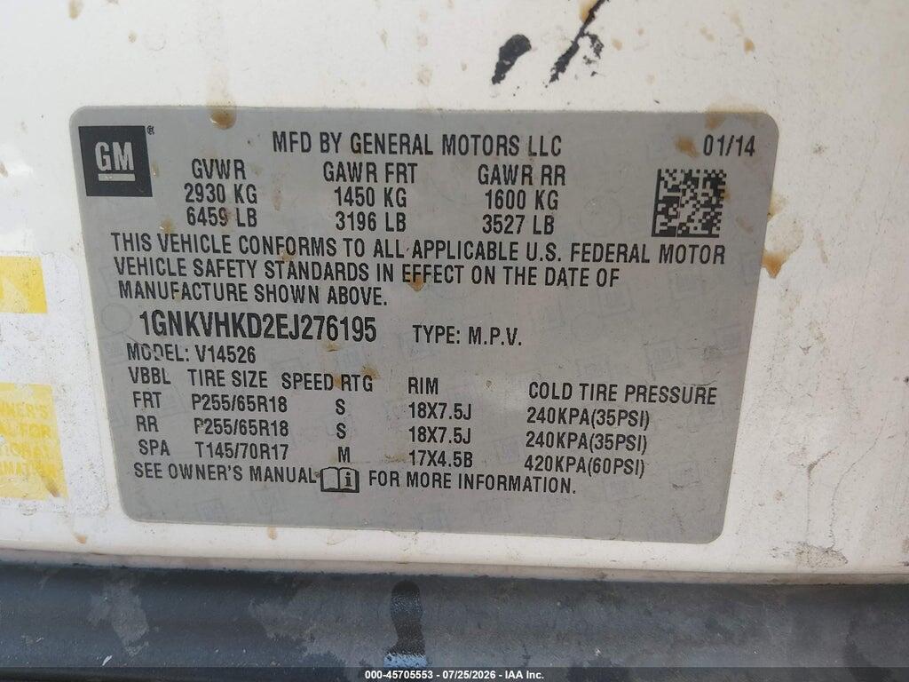 1GNKVHKD2EJ276195 2014 CHEVROLET TRAVERSE photo no. 9