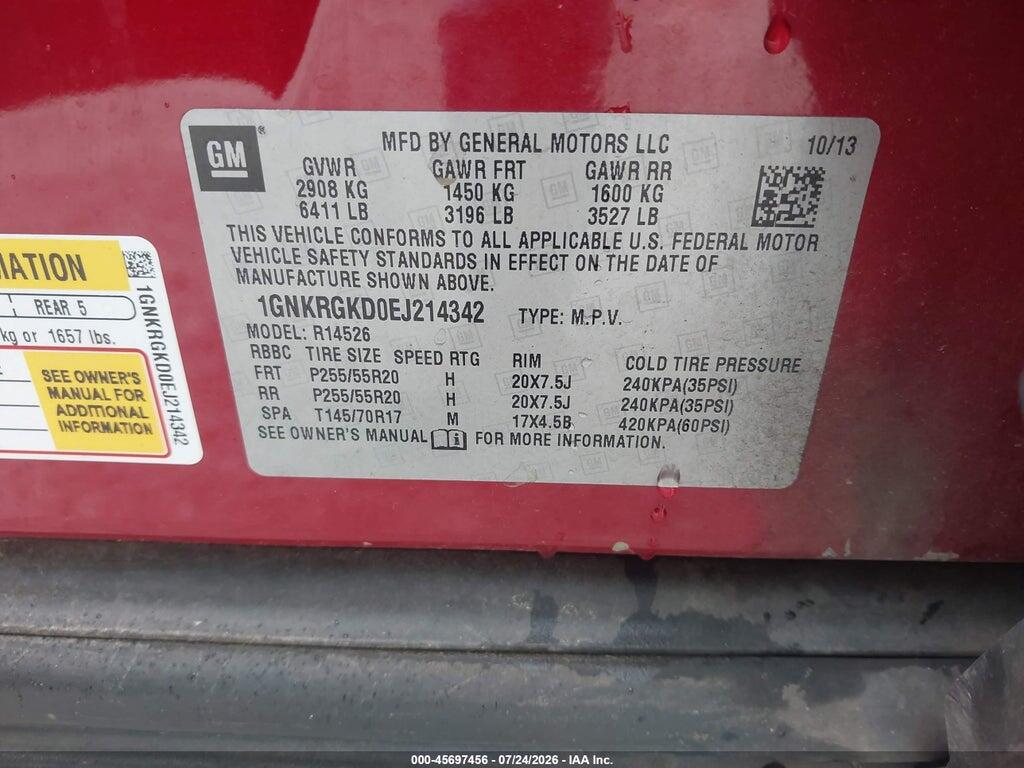 1GNKRGKD0EJ214342 2014 CHEVROLET TRAVERSE photo no. 9