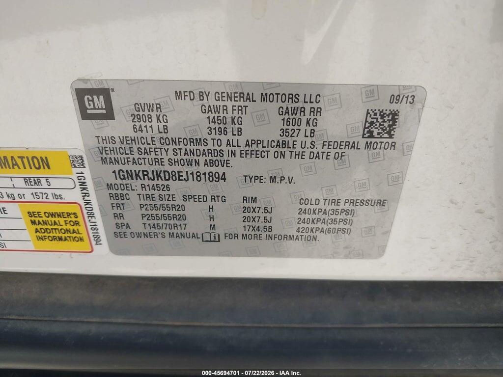 1GNKRJKD8EJ181894 2014 CHEVROLET TRAVERSE photo no. 9