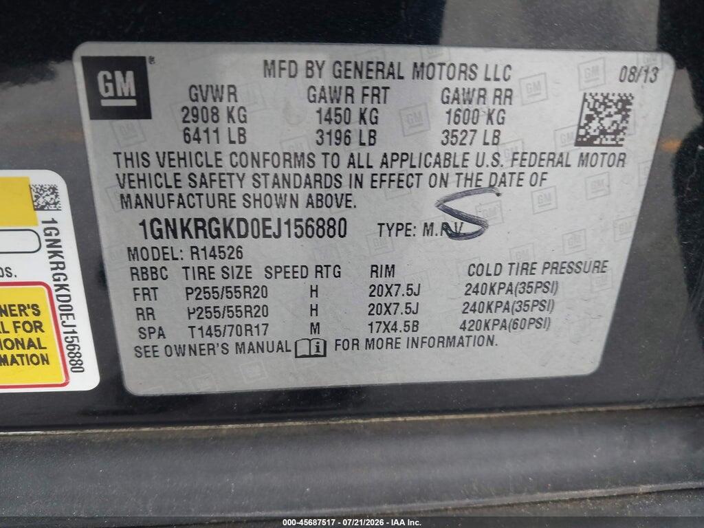 1GNKRGKD0EJ156880 2014 CHEVROLET TRAVERSE photo no. 9