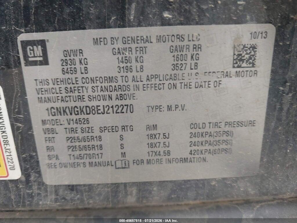 1GNKVGKD8EJ212270 2014 CHEVROLET TRAVERSE photo no. 9