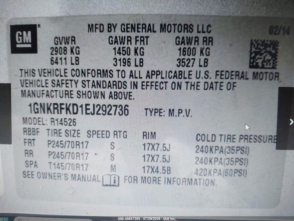 1GNKRFKD1EJ292736 2014 CHEVROLET TRAVERSE photo no. 9