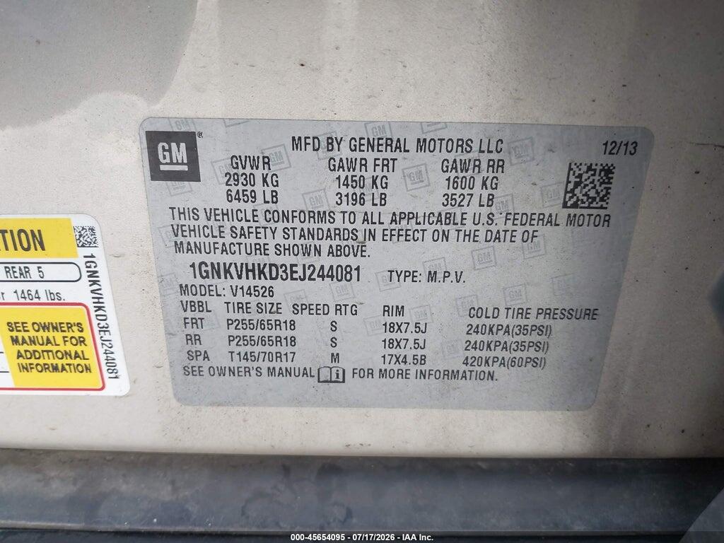1GNKVHKD3EJ244081 2014 CHEVROLET TRAVERSE photo no. 9