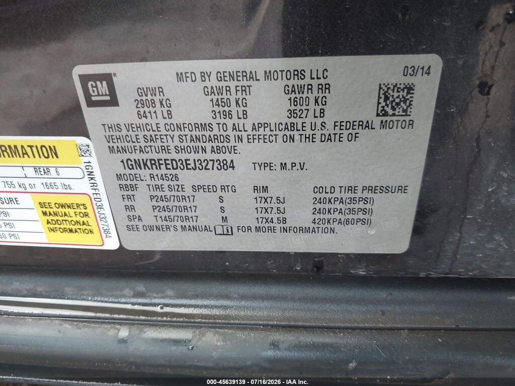 1GNKRFED3EJ327384 2014 CHEVROLET TRAVERSE photo no. 9
