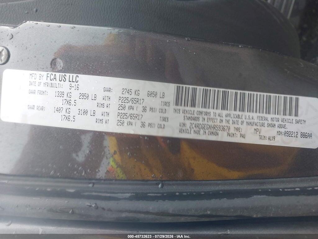 2C4RDGEGXHR593670 2017 DODGE GRAND CARAVAN photo no. 9