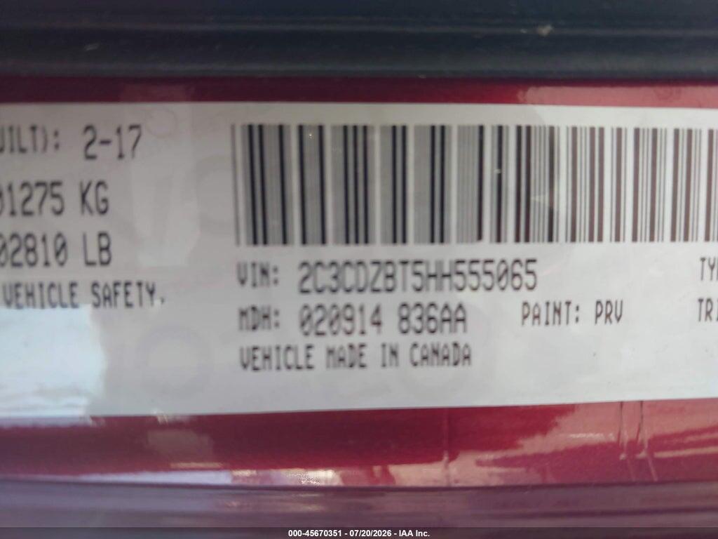 2C3CDZBT5HH555065 2017 DODGE CHALLENGER photo no. 9