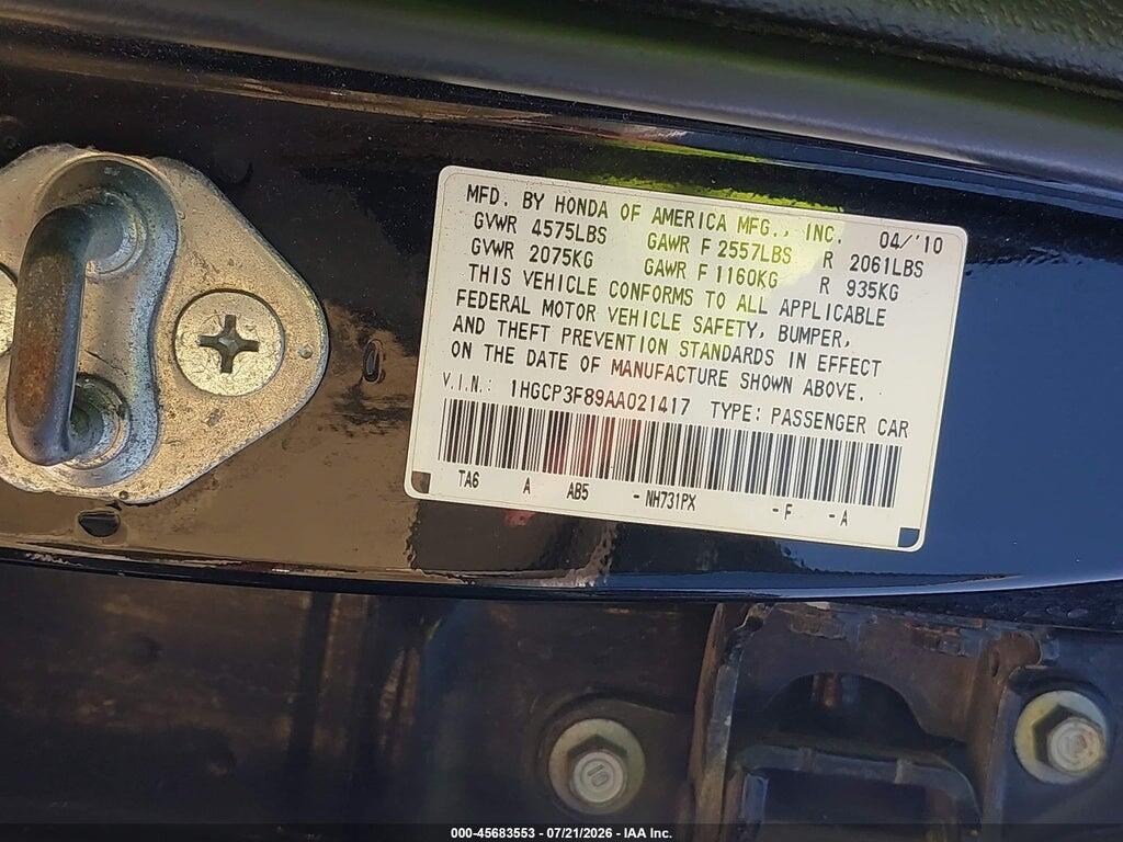1HGCP3F89AA021417 2010 HONDA ACCORD photo no. 9