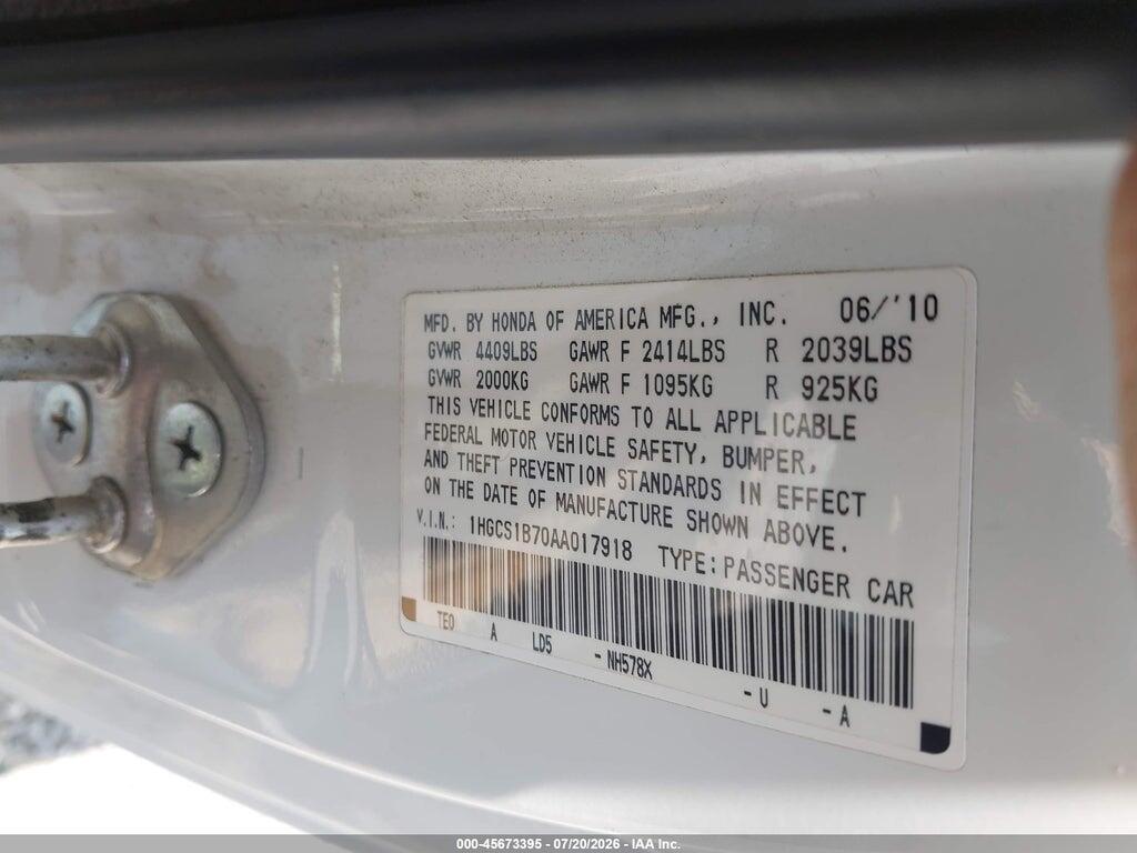 1HGCS1B70AA017918 2010 HONDA ACCORD photo no. 9