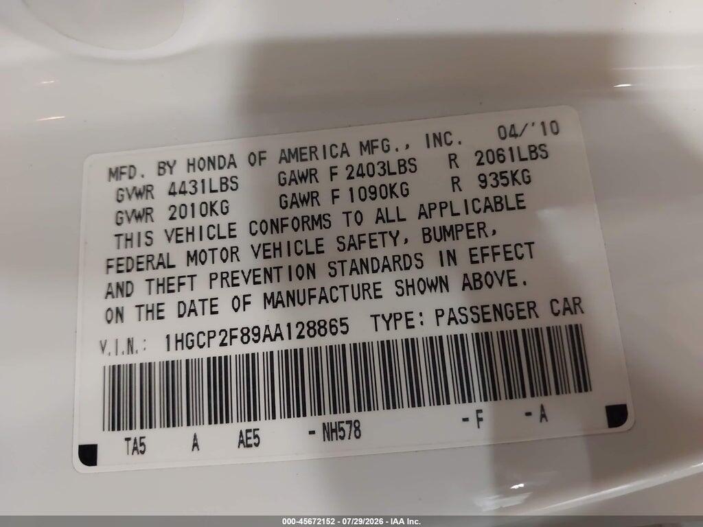 1HGCP2F89AA128865 2010 HONDA ACCORD photo no. 9