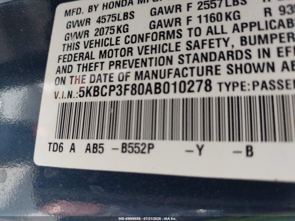 5KBCP3F80AB010278 2010 HONDA ACCORD photo no. 9
