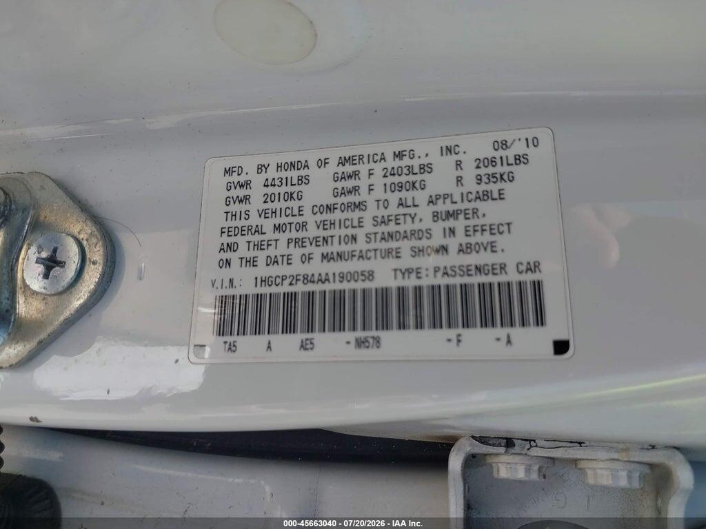 1HGCP2F84AA190058 2010 HONDA ACCORD photo no. 9