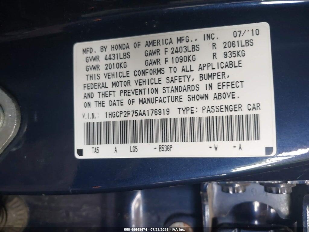 1HGCP2F75AA176919 2010 HONDA ACCORD photo no. 9