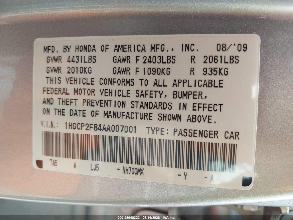 1HGCP2F84AA007001 2010 HONDA ACCORD photo no. 9